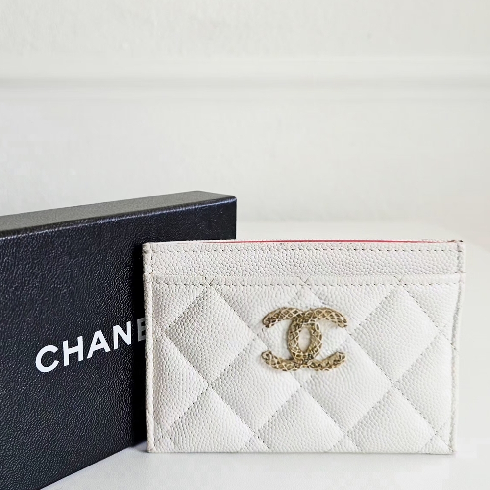 Chanel White Caviar Leather Classic Card Holder Wallet